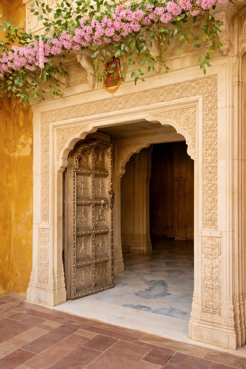 Decorated doorway at Amber Fort